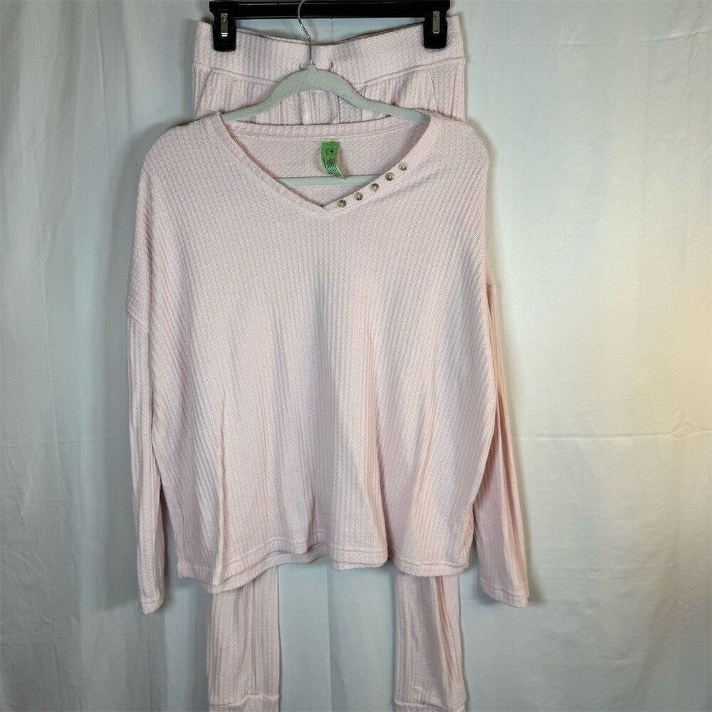 Chaser Lounge Set Womens Size S Pink V-Neck Snap Top Drawstring Joggers